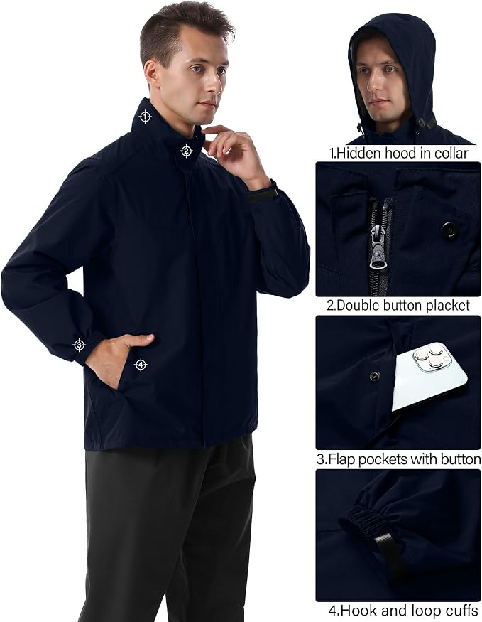 iCreek Rain Suit Waterproof Hooded Rain Gear Breathable Lightweight Packable Rain Jacket Pants Men Women for Hiking Fish Golf