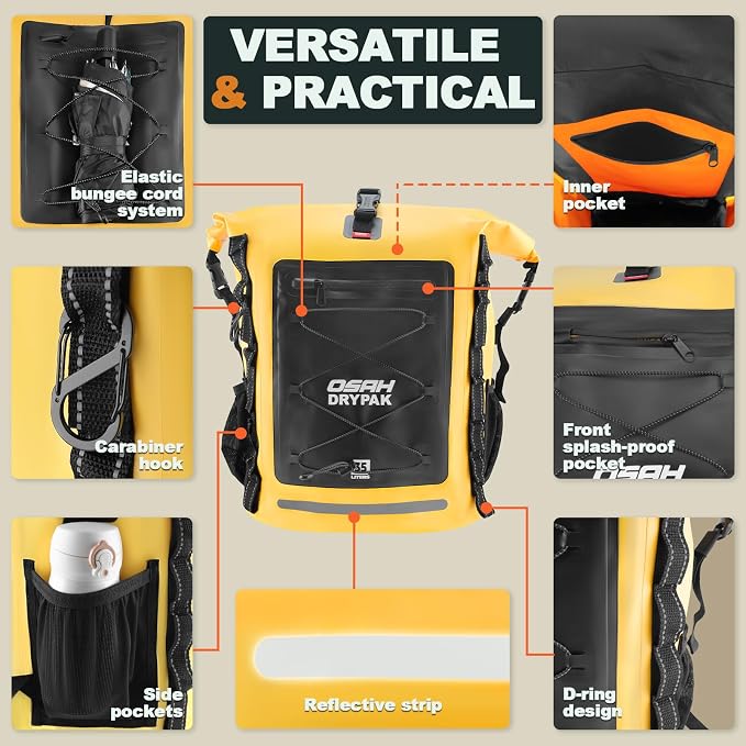 OSAH DRYPAK Waterproof Backpack Dry Bag 25L/35L/55L/85L – Heavy Duty Roll-Top Hiking Backpack Sack Keeps Gear Dry for Travel, Kayaking, Boating, Camping, Rafting and Fishing