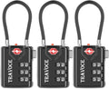 Search Alert TSA Approved Travel Combination Luggage Cable Locks for Suitcase, Gym Locker,Toolbox,Backpack 1,2,4,6 &10 pk (Black 3 Pack)