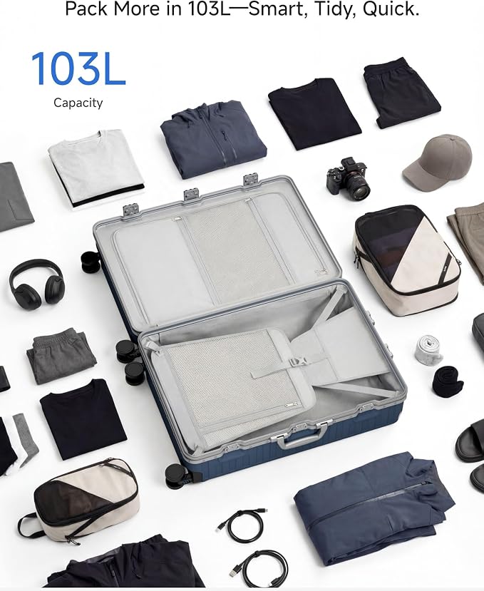 Luggage Sets with Spinner Wheels, 8010S Aluminum Frame Zipperless Polycarbonate Hard Shell Suitcase Sets (ZX-Core, Charcoal Metallic, 2 Piece (20/28))