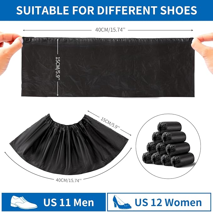 HUADYMEET Shoe Covers Disposable 1000 Pack(500 Pairs) Large Shoe Covers Shoe Boot Covers Waterproof Shoes Protectors Covers Durable Boot&Shoes Covers for Indoors,One Size Fits All, 600g/Bag,Black