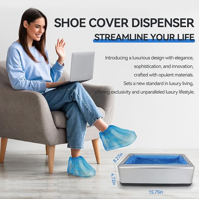 Automatic Shoe Cover Dispenser Machine with 200pcs Disposable Covers - Waterproof, Non-Slip Reusable for Home, Office, Hospital - Heavy Duty Shoe Cover Machine for Indoor Use, Easy to Install