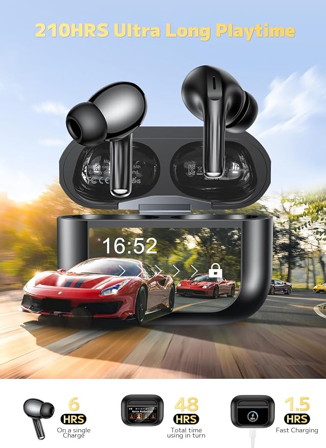Bucephalus Wireless Earbuds, Bluetooth 5.4 Ear Buds, ENC Noise Cancelling Headphones with 48H Playtime, Bass Stereo Sound, Compatible with iPhone 17/16/15/14/Android, Pad - Mattle Black