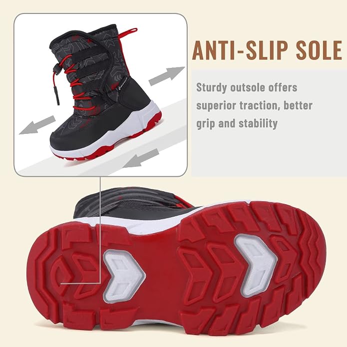 CIOR Winter Snow Boots for Boy and Girl Outdoor Waterproof with Fur Lined(Toddler/Little Kids)
