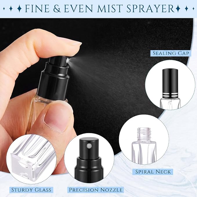 Domensi 40 Pcs 10/15/20/30 ml Perfume Travel Refillable Glass Bottles Spray Bottle Perfume Atomizer for Cologne Dispenser Leak-proof Fragrance Bottles Atomizer Pump Kit (10 ml,Black)