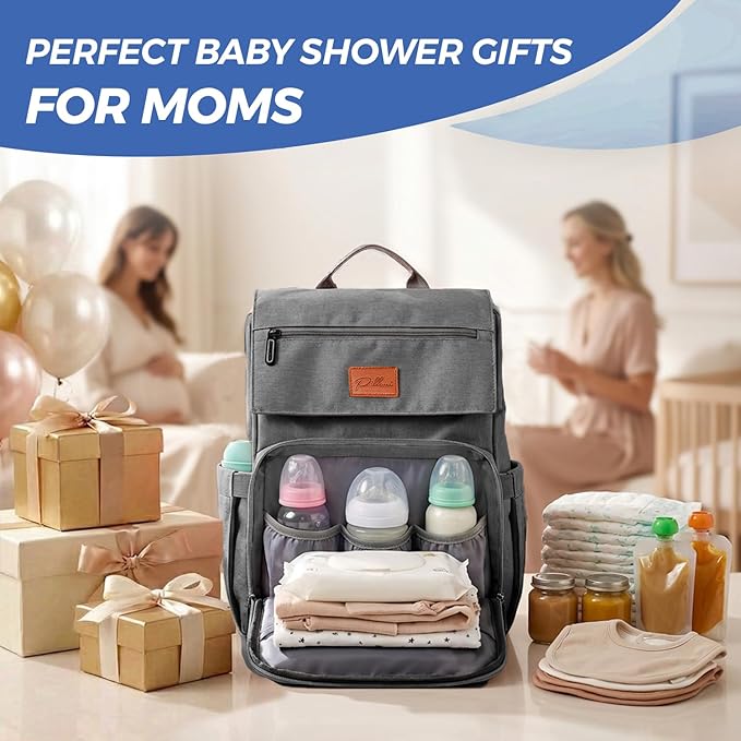 PILLANI Baby Diaper Bag Backpack - Large Bag for Boys & Girls, Waterproof Diaper Backpack - Travel Diaper Bags w/Changing Pad, Baby Registry Search & Shower Gifts - Essentials Must Haves Newborn Stuff