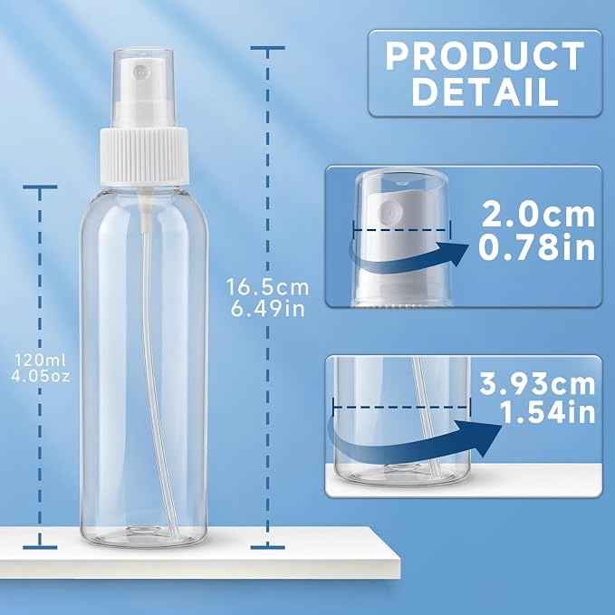 TRENDBOX 4oz Travel Size Spray Bottles, 12 Pack Fine Mist Small Empty Plastic Spray Bottle, Leak Proof BPA-Free Travel Essentials Cosmetic Containers