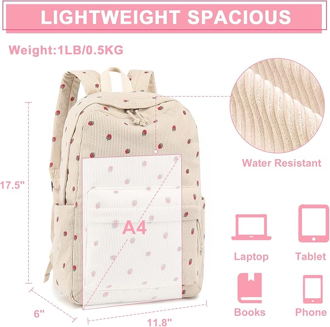 Bluboon School Backpack for Teen Girls Bookbags Elementary High School Corduroy Laptop Bags Women Travel Daypacks