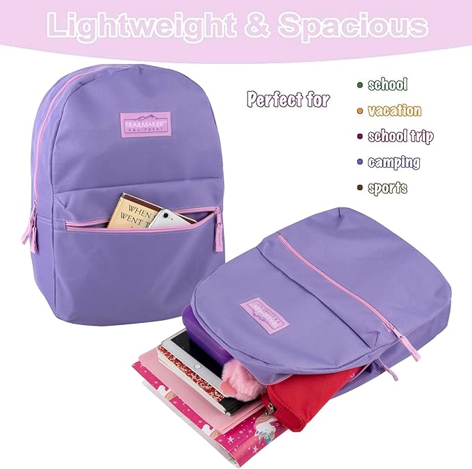 Trail maker Classic 17 inch Backpacks with Adjustable Padded Straps | School Backpacks for Girls, Boys (Purple)