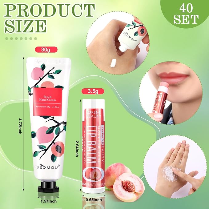 80 Pcs Hand Cream Bulk and Lip Balm Bulk Gift Set Scented Hand Lotion for Dry Skin Travel Lip Moisturizer Gifts Lip Gloss Bulk for Women Coworkers Bridal Shower Gifts Party
