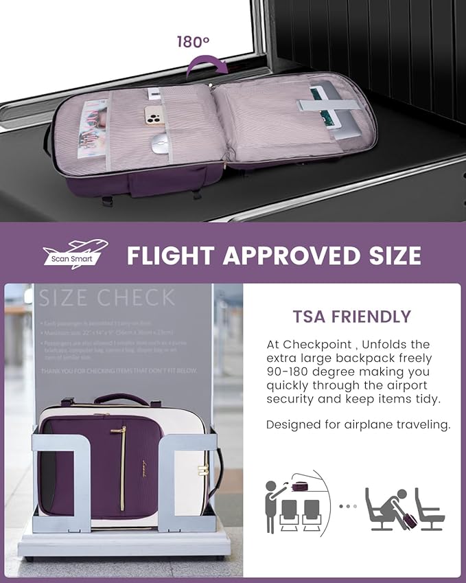LOVEVOOK 40L Travel Backpack for Women & Men, Airline Approved Carry On Luggage with 3 Packing Cubes, TSA Overnight Bags, Waterproof Personal Item Bag, Weekender Essentials Backpacks fits 17" Laptop