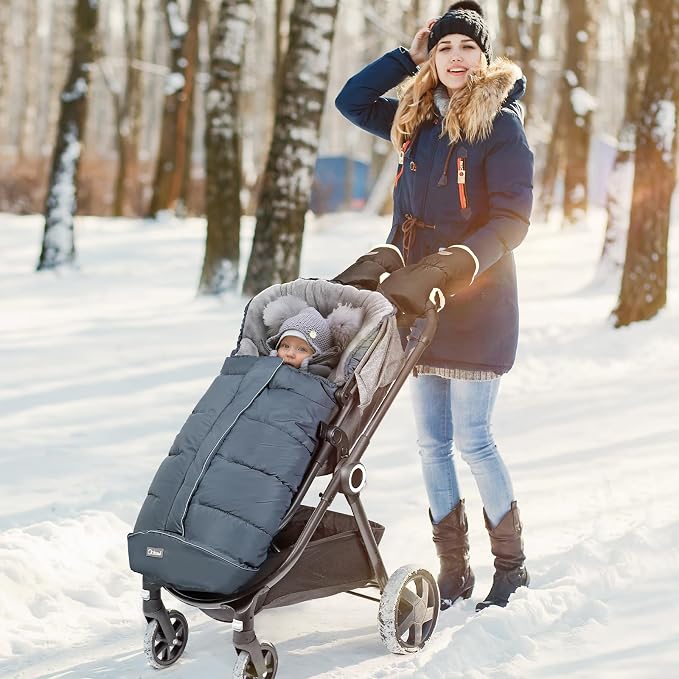 Orzbow Stroller Footmuff Universal - Weather-Proof Bunting Bag for Toddler, Warm Fleece Sleeping Bag for Cold Weather, Easily Attaches to Most Strollers, Baby Boys Girls Winter Essentials, Grey
