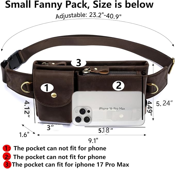 NIUCUNZH Genuine Leather Fanny Pack for Men Women Slim Waist Purses Sling Crossbody Bags Vintage Coffee