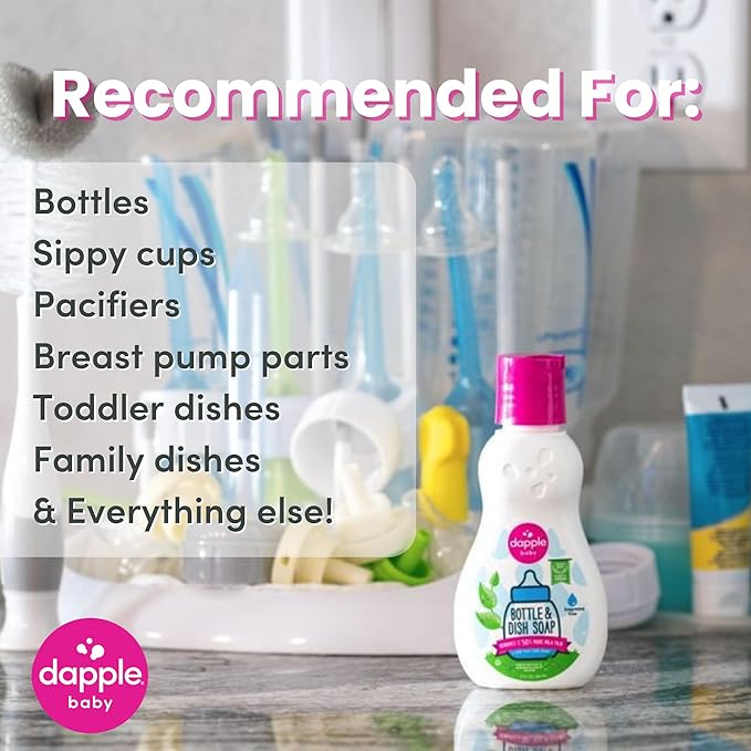 Dapple Baby Fragrance-Free Bottle & Dish Soap - 3 fl oz - Plant-Powered Cleaner for Baby Bottles, Pump Parts, and Sippy Cups - Travel Size