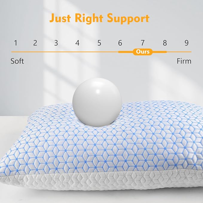Love Attitude Firm Pillows Standard Size for Bed Shredded Memory Foam Pillows Adjustable, Cooling Pillow Soft and Supportive for Side Back Stomach Sleepers