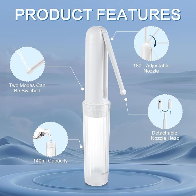Travel Portable Bidet Sprayer 140mL Nozzle 180° Adjustment IPX6 Handheld Bidet for Personal Hygiene Cleaning, Baby Wash, Postnatal Care, Perineal & Hemorrhoid Treatment(AM-US-NHJ002E)