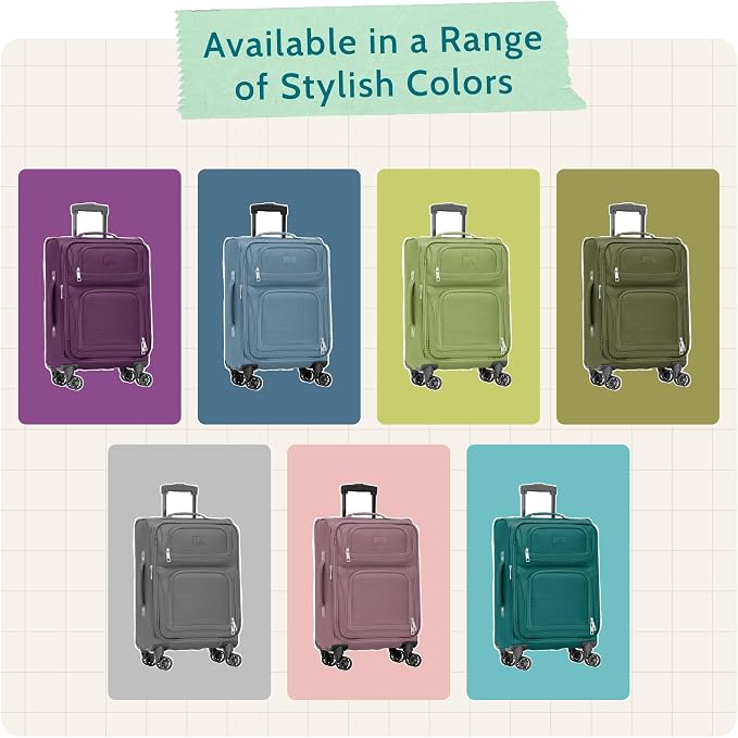 U.S. Traveler Rio Lightweight Softside Rolling Carry-on Suitcase, 4-Wheel Set, Purple