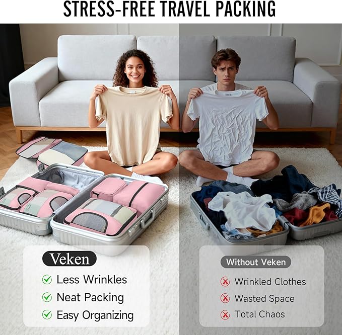 Veken 10 Set Packing Cubes for Travel Essentials, Suitcase Organizer Bags in 4 Sizes, Carry-On Luggage Accessories with Large Laundry Bag & Passport Holder, Must-Have for Airplane, Road Trip & Camping