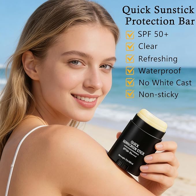 Quick Sunstick Protection Bar SPF50+, Korean Sunscreen Stick Suncare, Travel Size Sunscreen for Face & Body, Lightweight, Non Greasy, Clear Sun Stick For Natural Finish