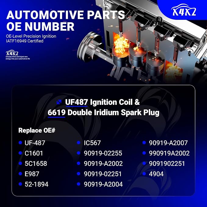 UF487 Ignition Coil & 6619 Double Iridium Spark Plug For TOYOTA Camry Avalon Highlander RAV4 Sienna Venza/Lexus IS350 ES300h NX300h ES350 RX350 RX450h/Scion tC Replaces#C1601 90919-02255 90919-A2002