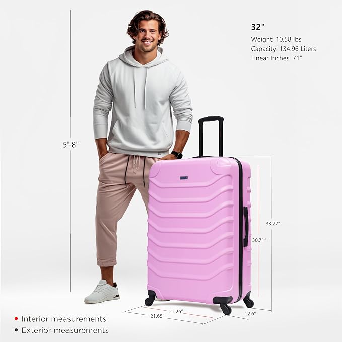 InUSA ENDURANCE Luggage with Spinner Wheels | Durable Lightweight Hardside Suitcase, Travel Bag with Handle and Trolley, 32-Inch Extra-Large Checked Luggage | Pink