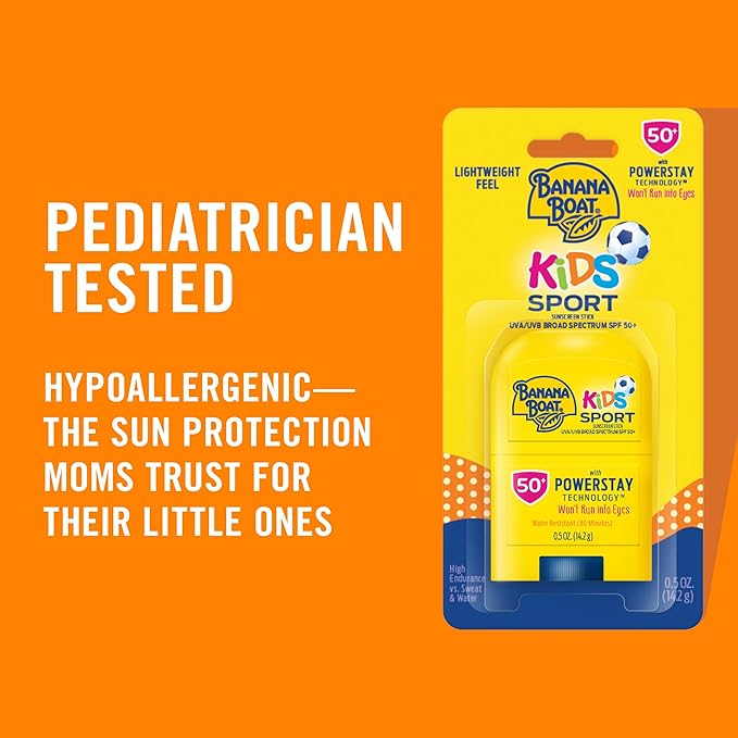 Banana Boat Kids Sport Sunscreen Stick Travel Sunscreen, SPF 50, 0.5oz, Twin Pack