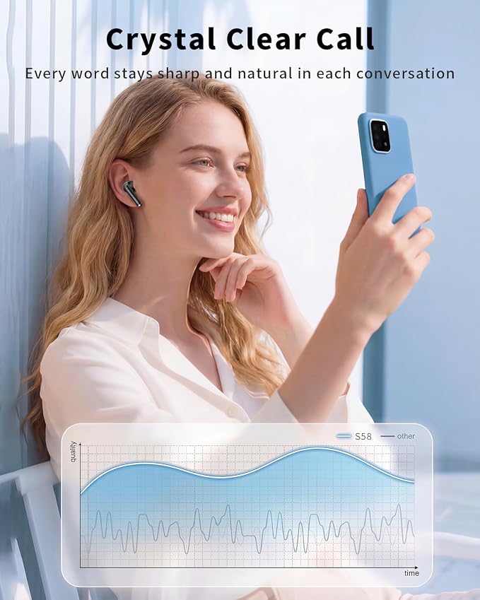 Wireless Earbuds, 2026 Bluetooth 5.4 Headphones Bass Stereo Ear Buds with Noise Cancelling Mic, LED Display in Ear Earphones 50H Playtime Ear Buds, IP7 Waterproof for Laptop Pad Phones Deep Black
