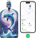 Luggage Tags Built-in Anti-Loss Tracker, Luxury Leather Luggage Tags for Suitcase, Travel Bags, Backpacks, Travel Organizer for Lost Baggage Prevention (Moon Dolphin)