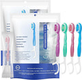 5 in 1 Mini Brushes-Disposable Toothbrushes with Toothpaste + Floss + Pick + Tongue Scraper | Travel Size | Individually Wrapped | Soft | Mint | Travel Set (Mix, 52pcs(2Pack))