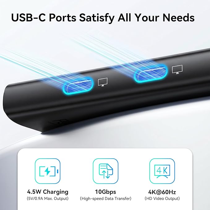 USB C to USB C Hub Dual Monitor, USBC Splitter with 4K@60Hz DP Alt Mode Video Output, 10Gbps Data Transfer, 100W PD Charging, Dual Monitors Adapter for Laptop, Portable Monitor and More Type C Devices