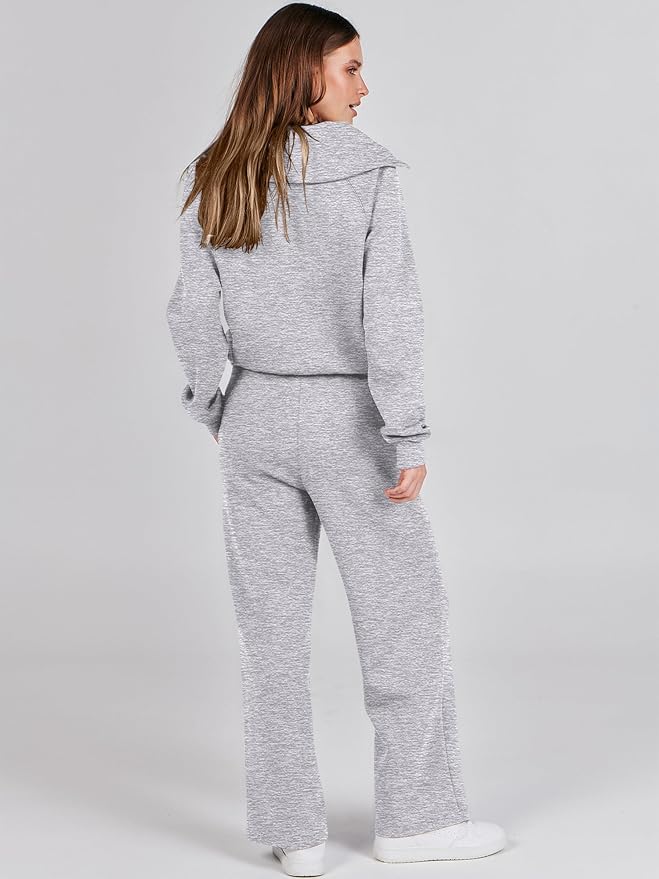 ANRABESS Women’s 2 Piece Outfits Half Zip Sweatshirt & Wide Leg Pants Airport Travel Lounge Matching Sets Sweatsuits Clothing