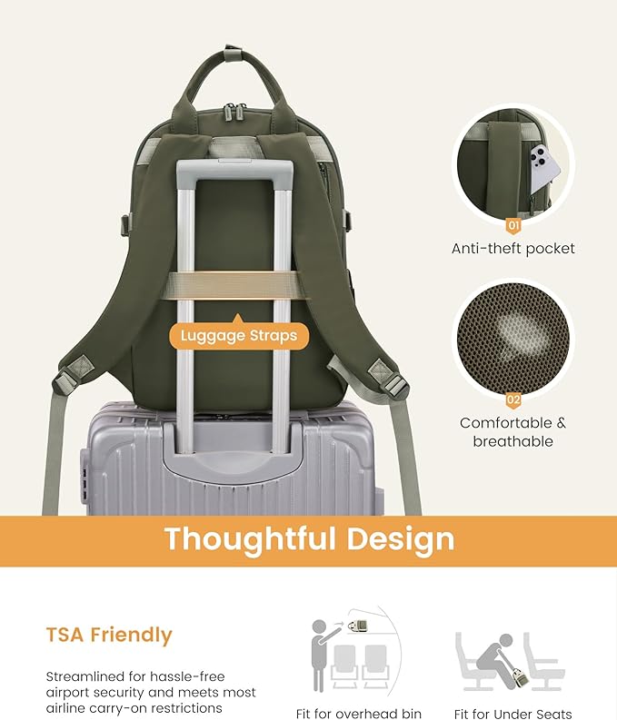 LOVEVOOK Laptop Backpack for Women - Stylish Work Backpack with Large Cup Holder, Waterproof College Teacher Backpack, Green, 17Inch