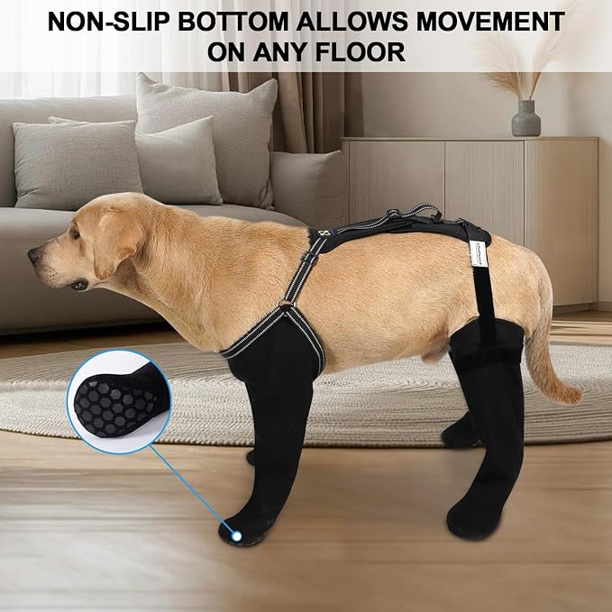 COODEO Dog Socks to Prevent Licking Paws, Waterproof Boots for All Four Legs with Non-Slip Soles, Protective Paw Covers for Wounds, Licking Prevention Shoes for Dogs (Black, 2XL)
