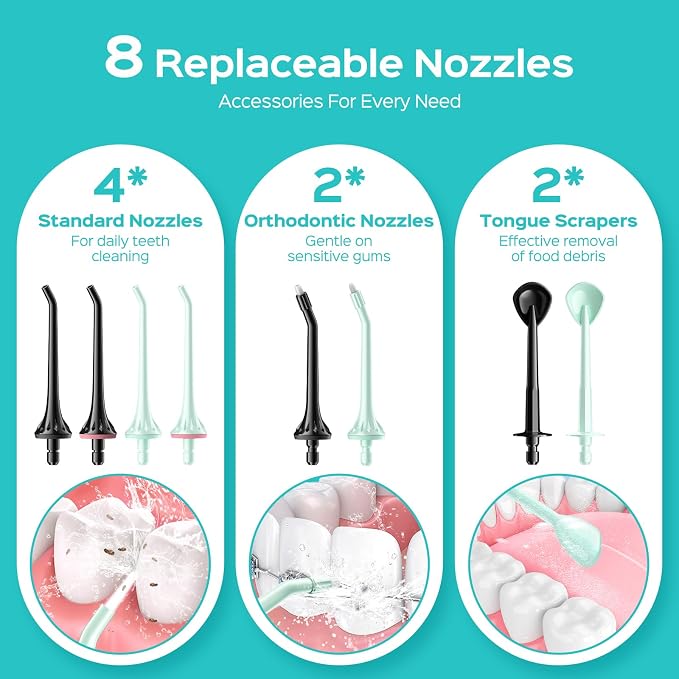 COSLUS Water Dental Flosser Pick for Teeth C30(FC5360): 4 Modes Cordless Portable 300ML Larger Tank Water Teeth Cleaner IPX7 Flossing Cleaning Picks for Home Travel Black Green 2pcs Portable Set