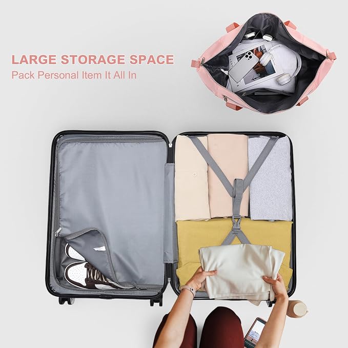 Kono Suitcase Set 2 Piece Carry On Lightweight PC+ABS Hardside Luggage with TSA Lock Spinner Wheels (Nude, 20in)