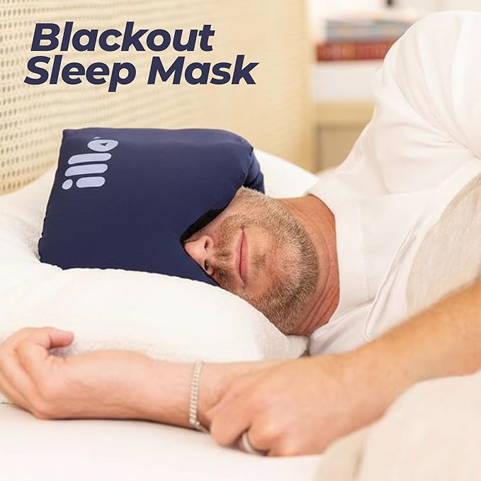 illo Wearable Pillow Sleep Mask | Blackout Weighted Eye Mask for Sleeping Napping & Side Sleepers | Soft Mulberry Silk Blend Patented Light Blocking for Travel Bed Camping Airplane Work | Women & Men