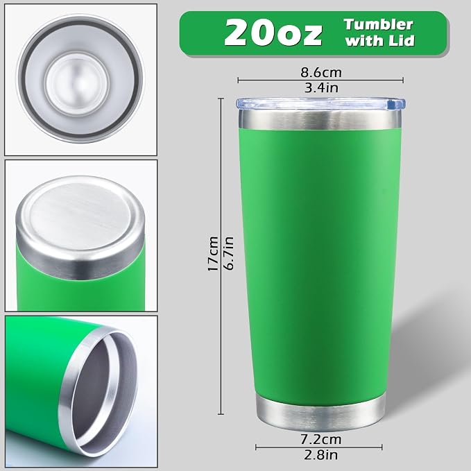 AIANJI 20oz Tumbler Bulk Stainless Steel Tumblers with Lid Vacuum Insulated Double Wall Travel Coffee Mug Powder Coated Tumbler Cup for Hot and Cold Drinks(Green, 1 pack)