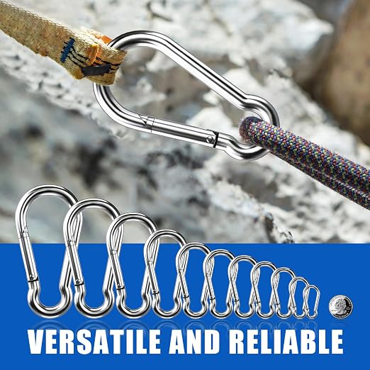 Large Carabiner Clip Hooks, 1pc 6.2 inch Carabiners Heavy Duty, 304 Stainless Steel Spring Snap Hook Fits Camping Hanging Hiking Weight Lifting, Metal Clips for Rope or Chain