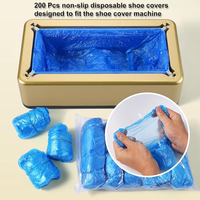 Shoe Cover Machine with 200pcs Shoe Covers Disposable, User-Friendly and Reliable Shoe Cover Dispenser, Fits Size Up to 11 US Men, Widely Applicable in Indoor, Hospital(Gold)