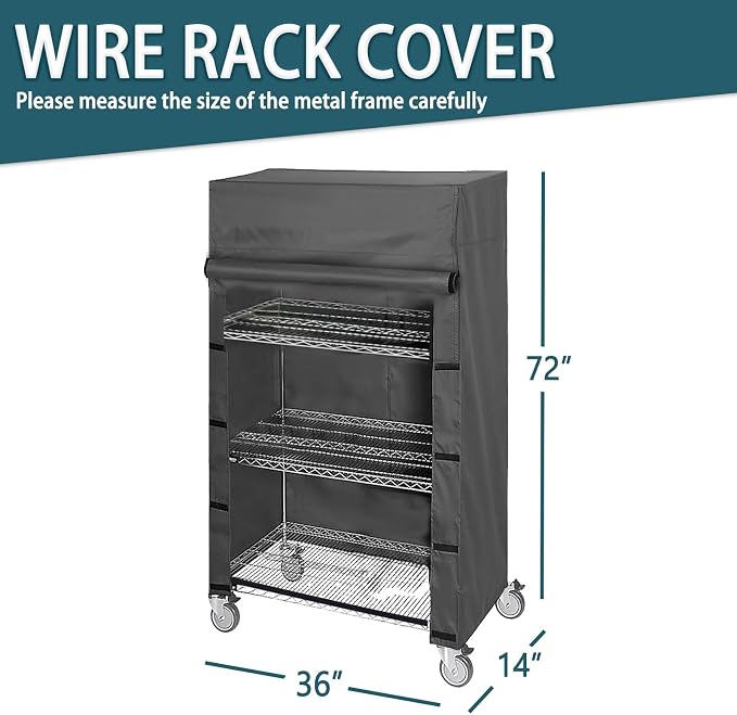 Storage Shelving & Clothes Rack Cover, Fits Wire Shelving Rack 36" W x 14" D x 72" H, Dustproof Waterproof Shelf Cover with Front Nylon Buckles, for Garage, Laundry Room & Pantry (No Shelves)