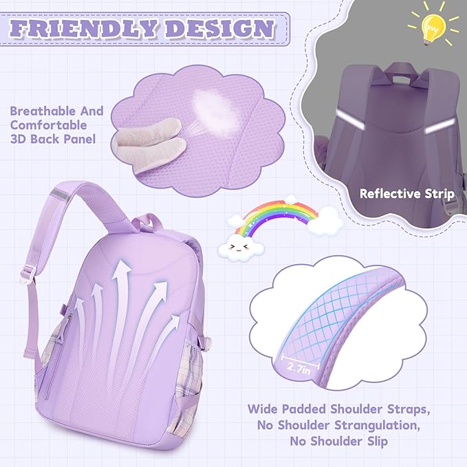 MUSEVOS Girls Backpack, Ideal School Backpack for Girls from Elementary to Teen Years, Kawaii Bookbag Cute Large Capacity