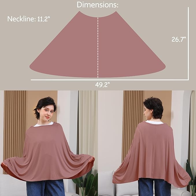 Seejoy Multi-use Nursing Cover for Breastfeeding, 360°Full Coverage Nursing Poncho, Rayon Soft & Breathable Breastfeeding Cover up (Smooth Rayon, Blush)