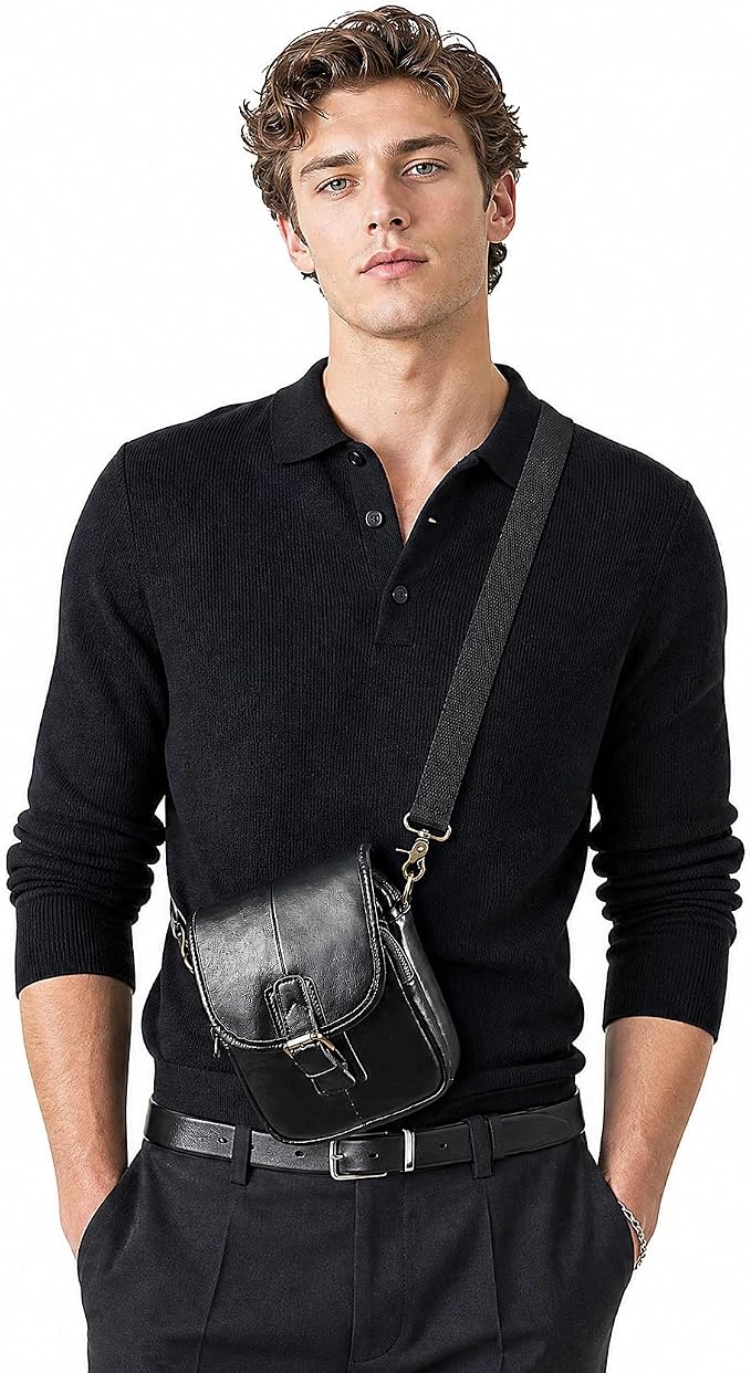 Water Resistant Canvas + Leather Hiking Riding Travel Fanny Waist Pack Small Phone Pouch For Men Women FB811-29 (1168-Black)