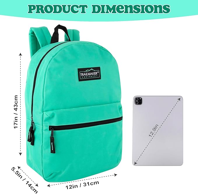 Trail maker Classic 17 inch Backpacks with Adjustable Padded Straps | School Backpacks for Girls, Boys (Aqua)