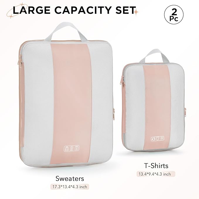 2 Set Compression Packing Cubes for Travel Essentials,Compressible Expandable Packing Cubes for Suitcase,OlarHike Luggage Garment Bags for Travel,Handy Helper for Organizing Clothes(Beige)