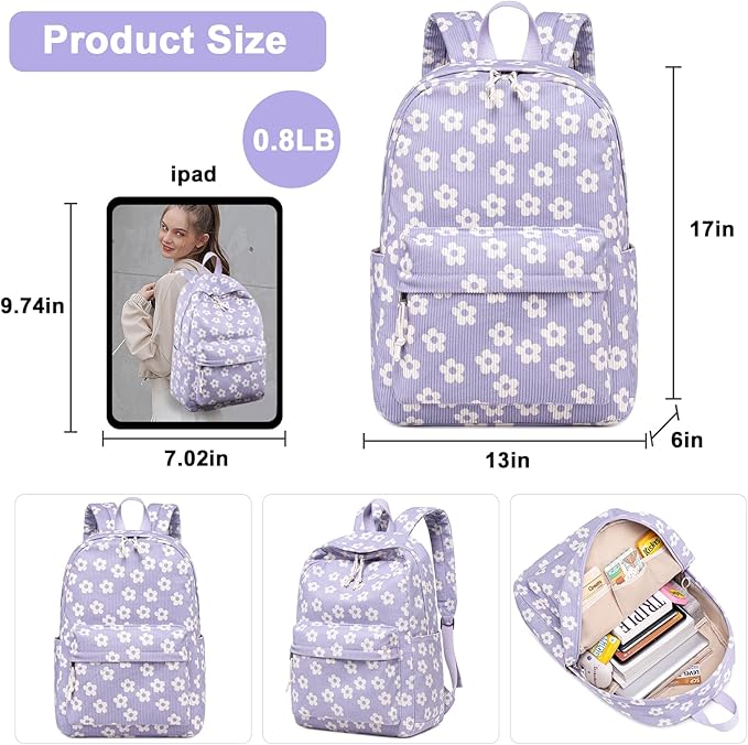 Bluboon School Backpack for Teen Girls Bookbags Elementary High School Corduroy Laptop Bags Women Travel Daypacks