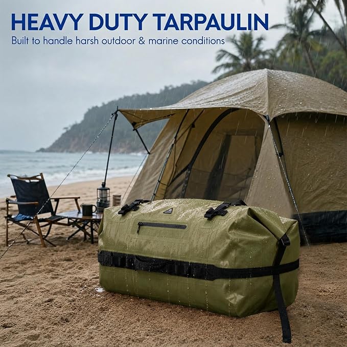 Haimont IPX7 Waterproof Roll-Top Dry Duffel Backpack | 60L/90L Sizes, 500D Tarpaulin, Welded Seams, Mesh Pockets, Boating & Kayaking