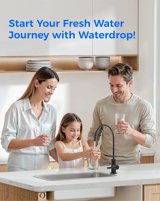 Waterdrop G2FCT-BLK Drinking Water Faucet, Reverse Osmosis Faucet, Water Filter Faucet for Kitchen Bar Sink, Single Handle, Easy to Install, Lead-Free, Stainless Steel, Black