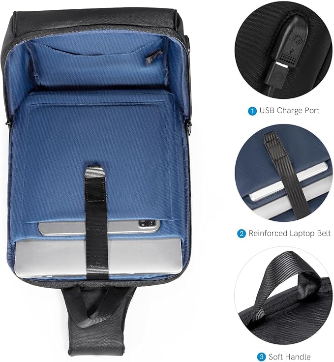 Kingsons Laptop Sling Backpack Anti Theft Bag,Hiking Daypack 13 Inch Waterproof Nylon Travel Bags for Men, Single Shoulder Camping Dayback with USB Charging Port for Traveling