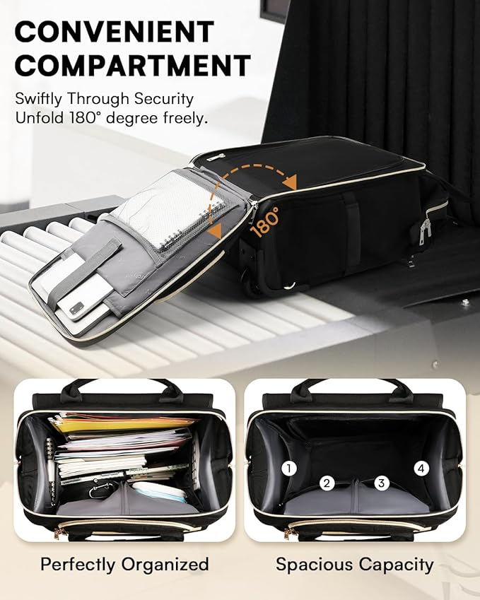 Arcoyard Rolling Backpack for Women, Travel Rolling Laptop Backpack with Wheels, Vertical & Horizontal Storage 2 In 1, Flip-Top Design, Water-Resistant Overnight College Underseat Carry on Luggage